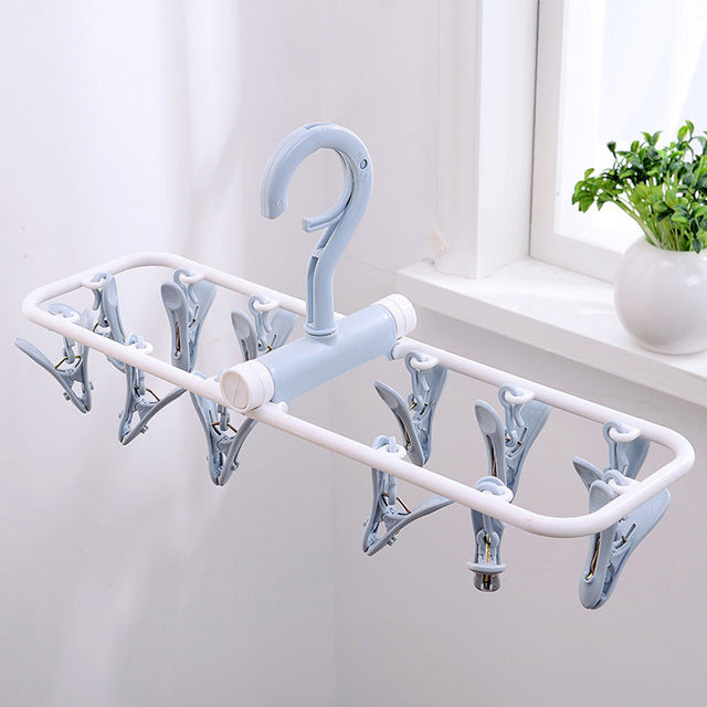 12 Clip Folding Drying Rack Underwear Socks Clip Multi-functional Clothes Rack Plastic Portable Cloth Drying Rack