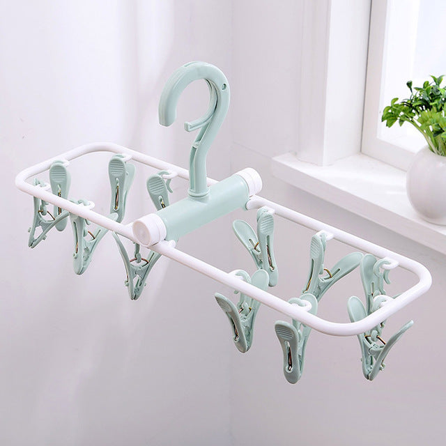 12 Clip Folding Drying Rack Underwear Socks Clip Multi-functional Clothes Rack Plastic Portable Cloth Drying Rack