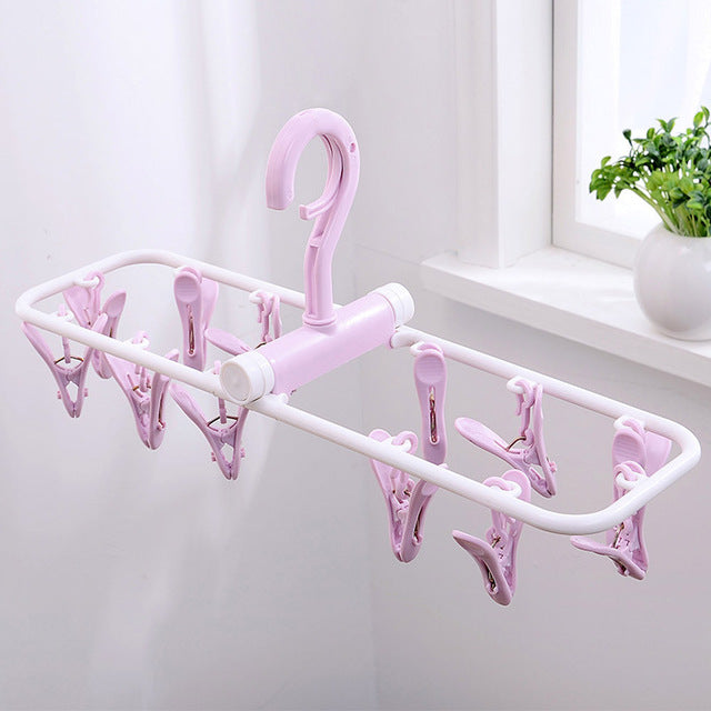 12 Clip Folding Drying Rack Underwear Socks Clip Multi-functional Clothes Rack Plastic Portable Cloth Drying Rack