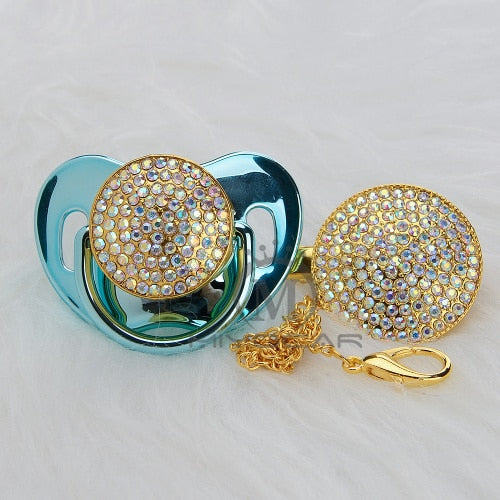 MIYOCAR gold bling colorful pacifier and clip set dummy pacifire chain SGS pass BPA free safe AC-8