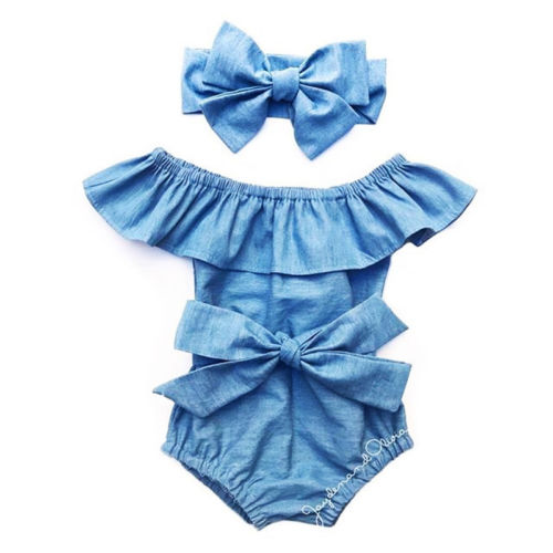 Cute Newborn Toddle Infant Baby Girls Front Bowknot Bodysuit