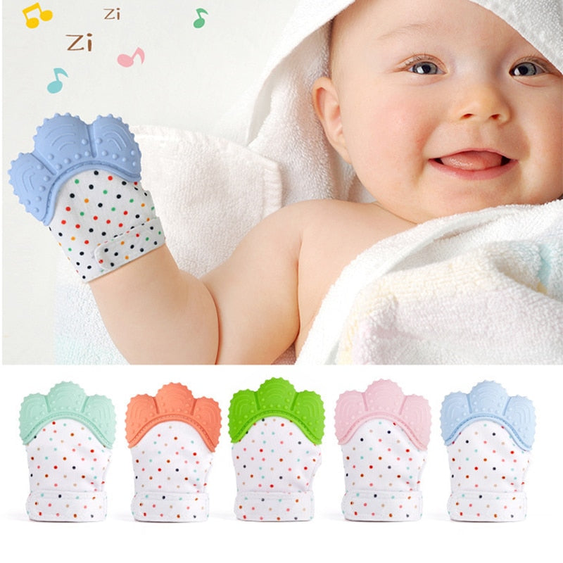 Baby Silicone Mitts Teething Mitten Glove Sound Teether Newborn