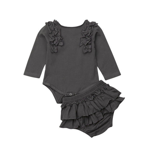 2Pcs Newborn Baby Girls Ruffles Clothes Romper Bodysuit