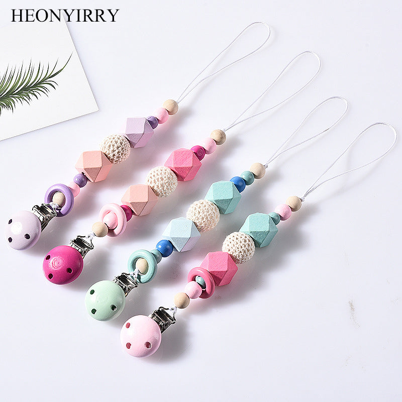 DIY Colorfull Wooden Baby Pacifier Clips Funny Pacifier Chain For Infant Feeding Toddle Teething Chew Toy Dummy Clips BPA Free