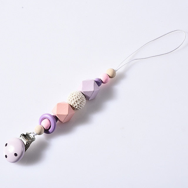 DIY Colorfull Wooden Baby Pacifier Clips Funny Pacifier Chain For Infant Feeding Toddle Teething Chew Toy Dummy Clips BPA Free