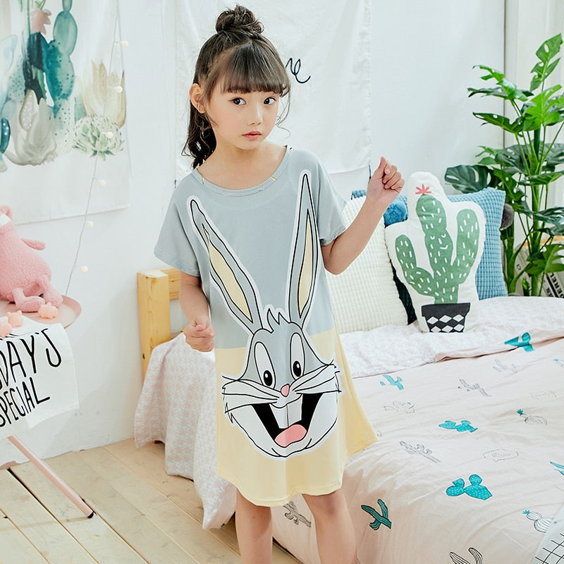 Summer 2019 Kids Dresses for Girls Cute Print Sleeping Wear Pajama for Kids Polyester Little Girls