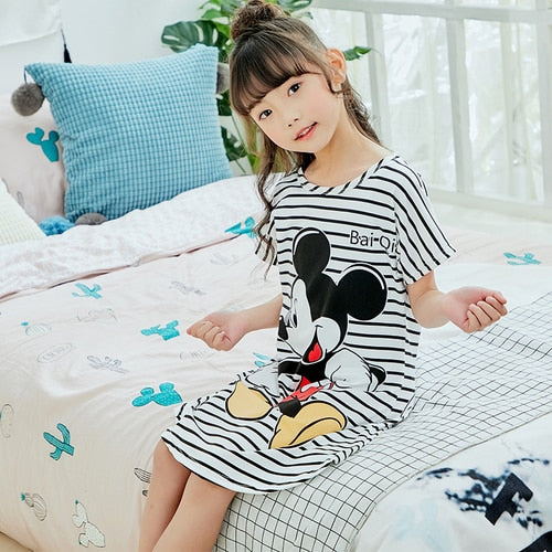 Summer 2019 Kids Dresses for Girls Cute Print Sleeping Wear Pajama for Kids Polyester Little Girls