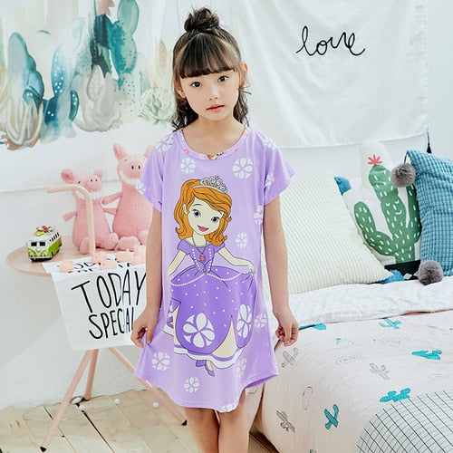 Summer 2019 Kids Dresses for Girls Cute Print Sleeping Wear Pajama for Kids Polyester Little Girls