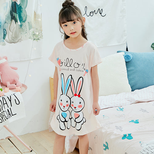 Summer 2019 Kids Dresses for Girls Cute Print Sleeping Wear Pajama for Kids Polyester Little Girls