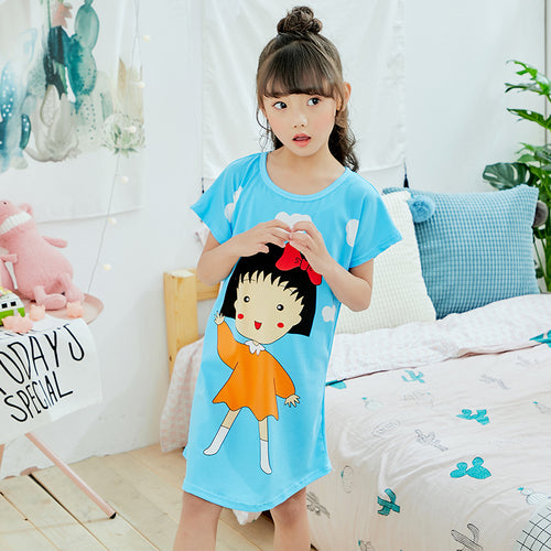 Summer 2019 Kids Dresses for Girls Cute Print Sleeping Wear Pajama for Kids Polyester Little Girls