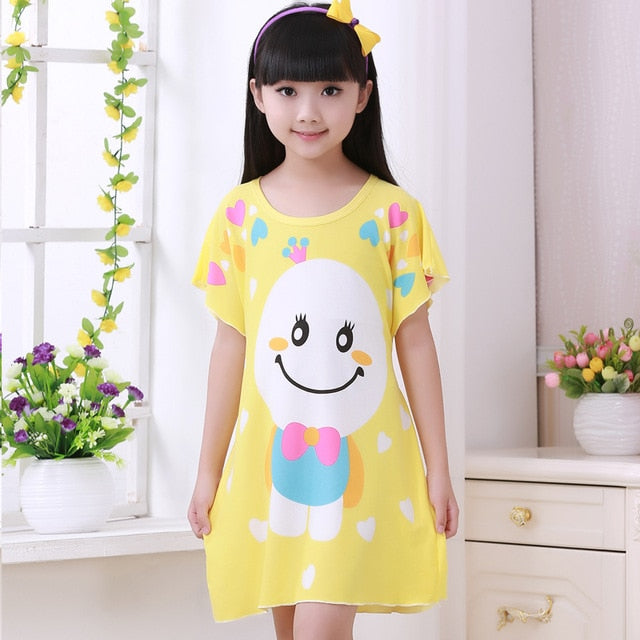 Summer 2019 Kids Dresses for Girls Cute Print Sleeping Wear Pajama for Kids Polyester Little Girls