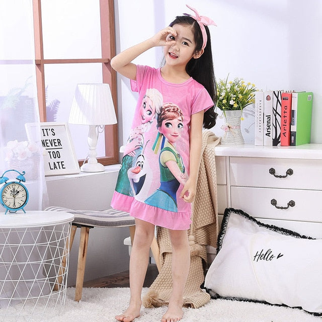 Summer 2019 Kids Dresses for Girls Cute Print Sleeping Wear Pajama for Kids Polyester Little Girls