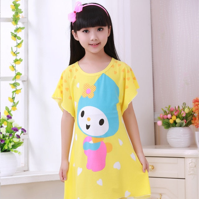 Summer 2019 Kids Dresses for Girls Cute Print Sleeping Wear Pajama for Kids Polyester Little Girls