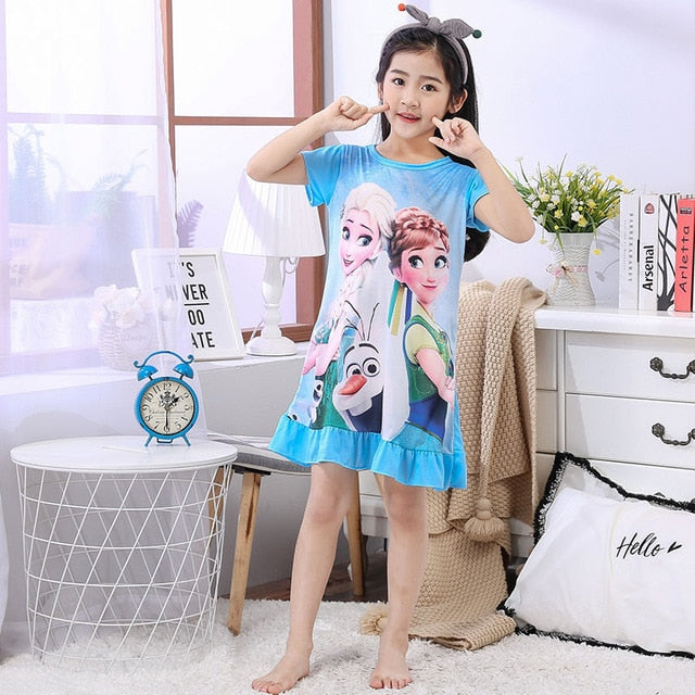 Summer 2019 Kids Dresses for Girls Cute Print Sleeping Wear Pajama for Kids Polyester Little Girls