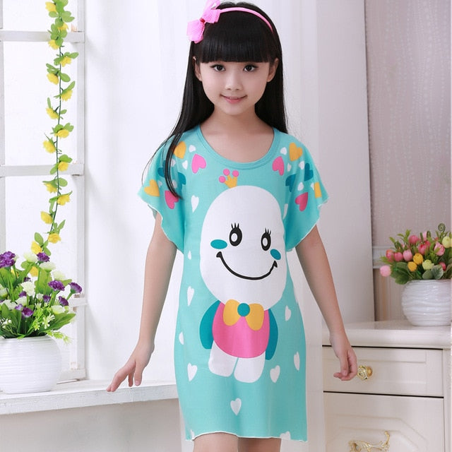 Summer 2019 Kids Dresses for Girls Cute Print Sleeping Wear Pajama for Kids Polyester Little Girls