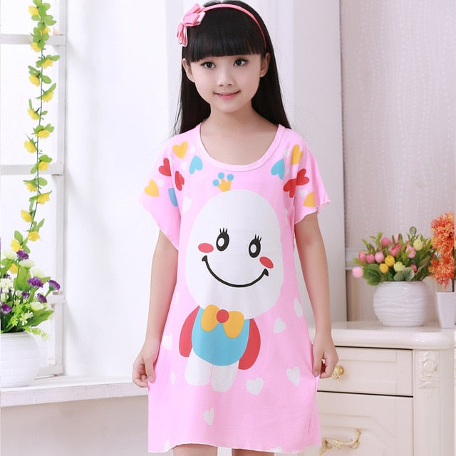 Summer 2019 Kids Dresses for Girls Cute Print Sleeping Wear Pajama for Kids Polyester Little Girls