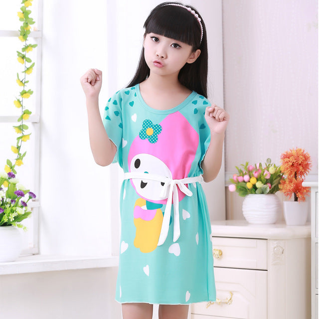 Summer 2019 Kids Dresses for Girls Cute Print Sleeping Wear Pajama for Kids Polyester Little Girls