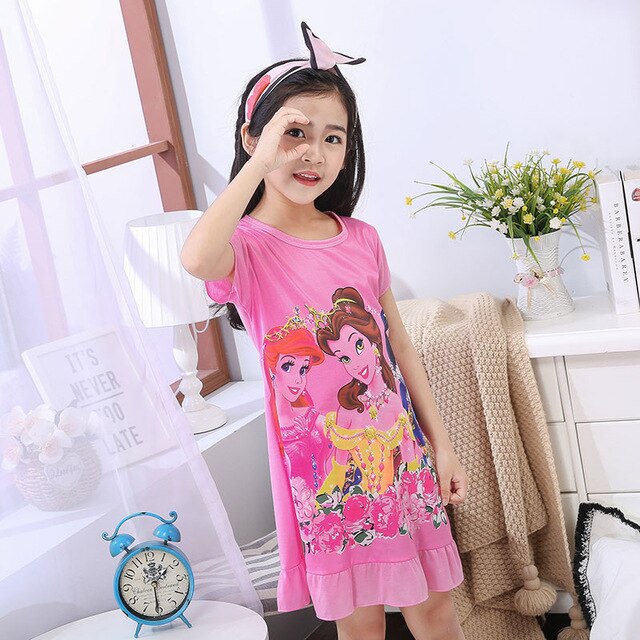 Summer 2019 Kids Dresses for Girls Cute Print Sleeping Wear Pajama for Kids Polyester Little Girls