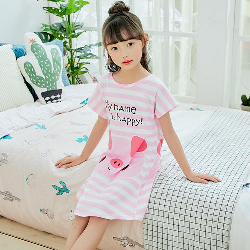 Summer 2019 Kids Dresses for Girls Cute Print Sleeping Wear Pajama for Kids Polyester Little Girls